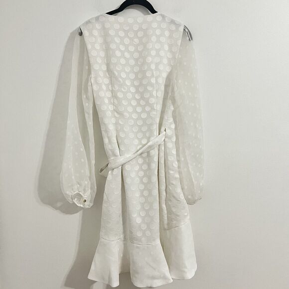 Keepsake See You Now White Polka Dot Wrap Dress Size S Long Sleeve Chiffon - Picture 4 of 11